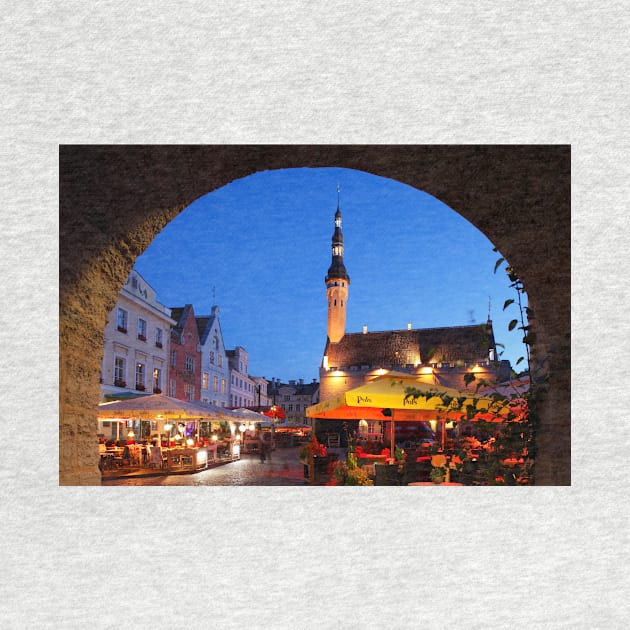 Town Hall on Market Square, Historic Houses, Archway, Lower Town, Old Town , at dusk, Tallinn, Estonia, Europe by Kruegerfoto